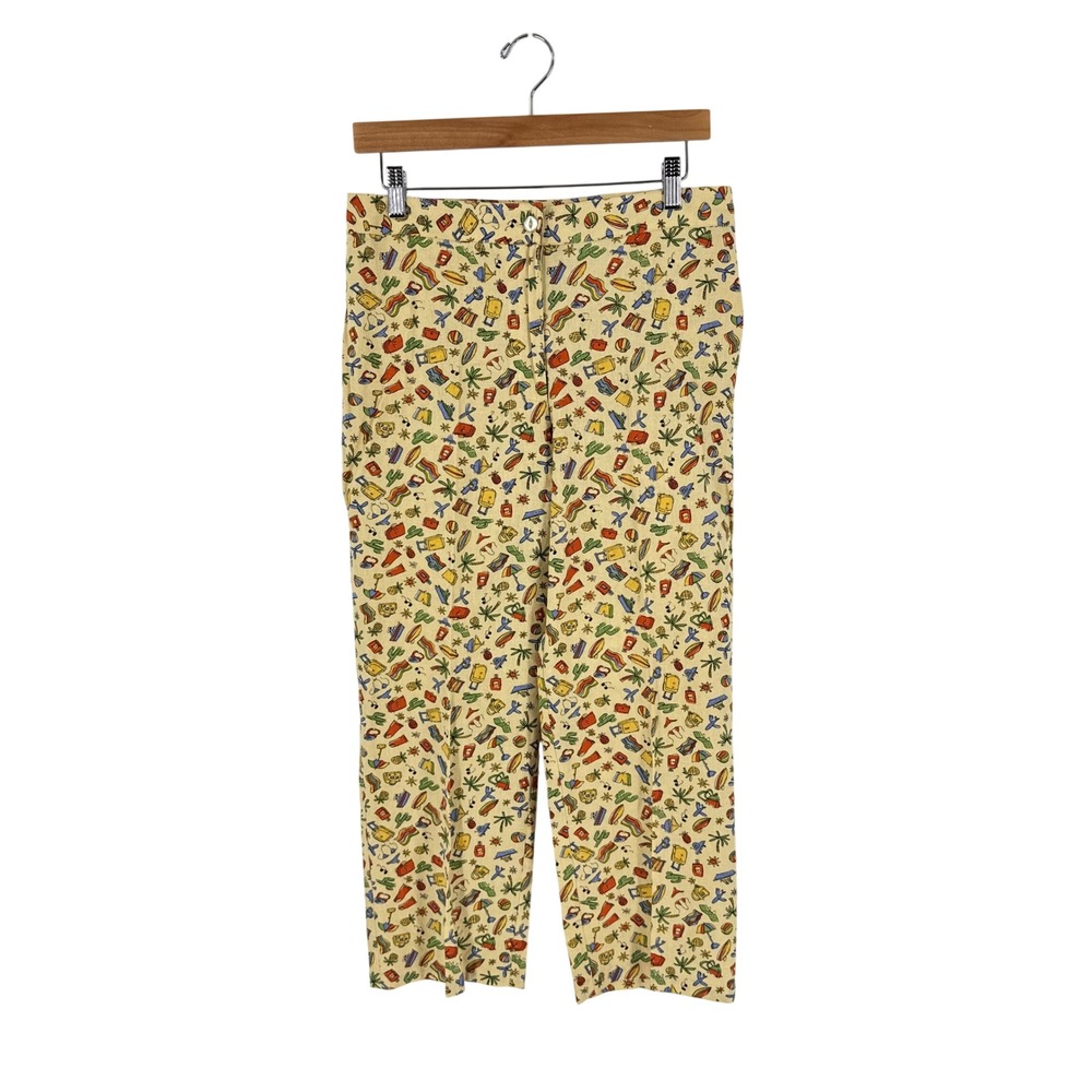Vintage Spago Collection Novelty Print Linen‎ Blend Pants 8 Vacation Tropical
